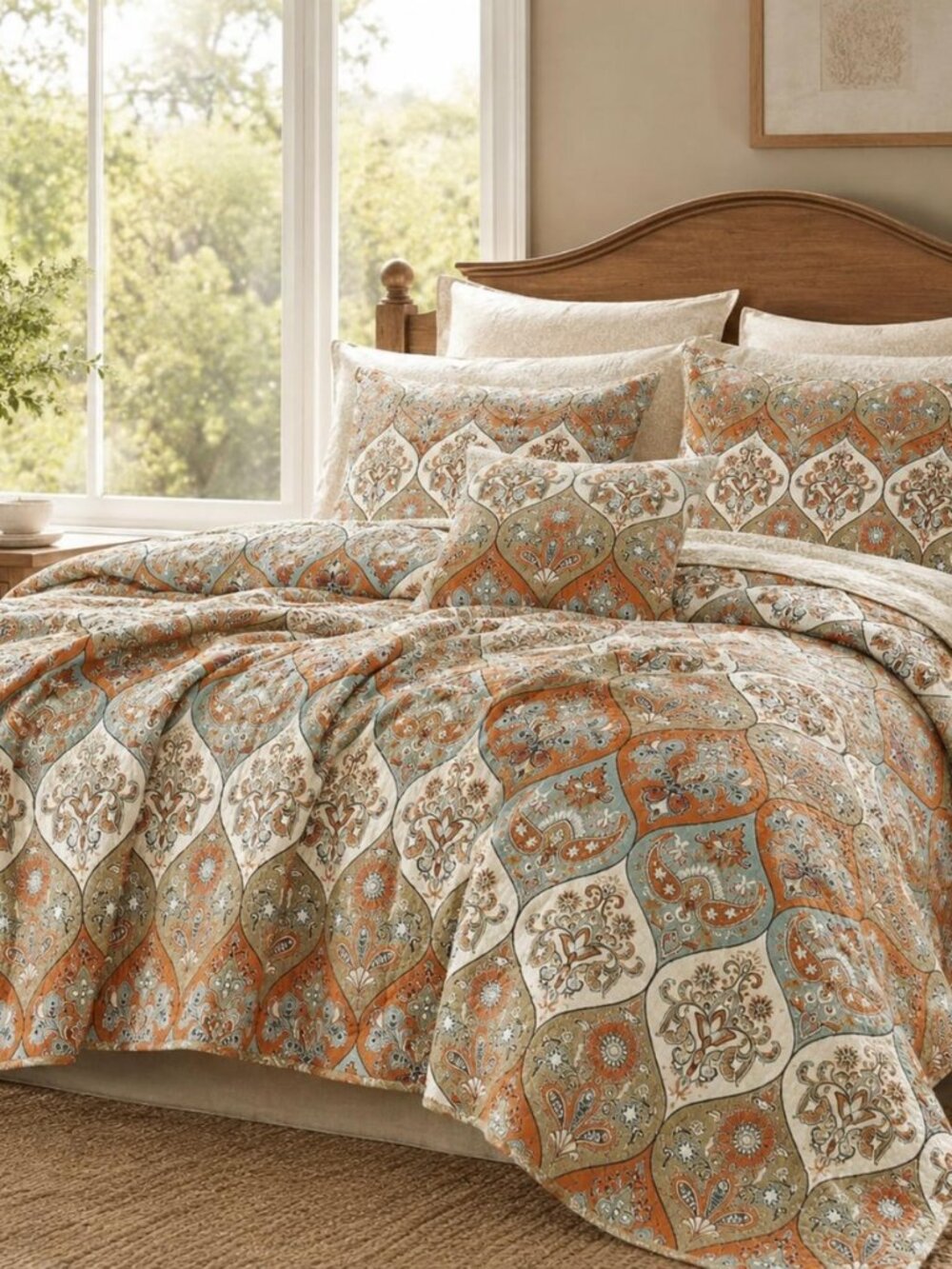 Bohemian Bedspread Set - Floral Paisley Garden Party Reversible Coverlet